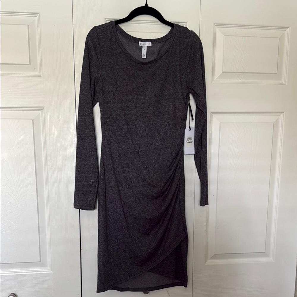 Leith Charcoal Grey Heathered Long Sleeve Dress M